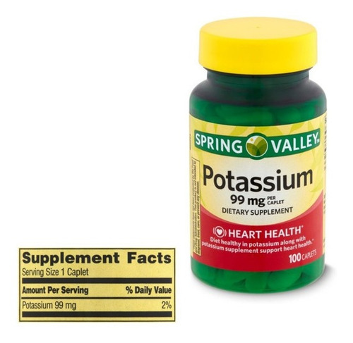 Spring Valley Potasio Potassium 99mg 100 Tabletas 