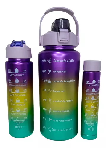 Set Termos Botella Agua Motivacional Deportivo Fitness 4 Pza