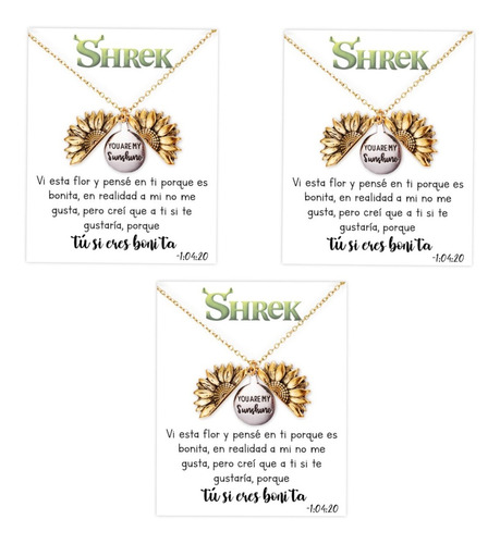 Set 3 Collar Shrek De Girasol Relicario Mayoreo 