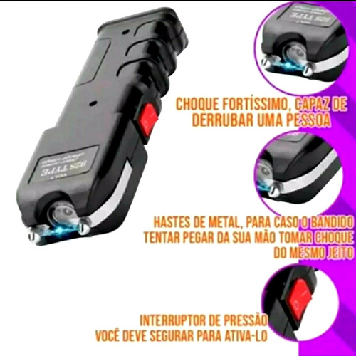 Taser Tático De Choque Led Original Super Forte Recarregável Preto Preto