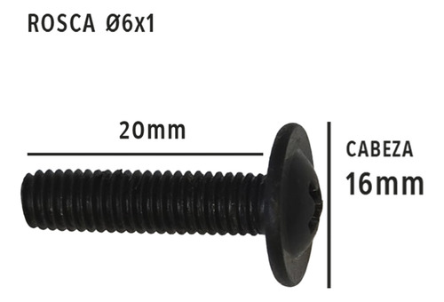 Tornillo M5x20 Negro Para Plasticos Ø 16mm X Unidad Vc
