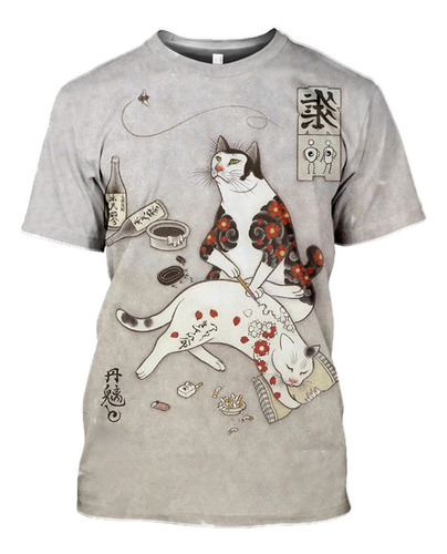 Gatos Samurai Japoneses Camiseta 3d Moda Mona