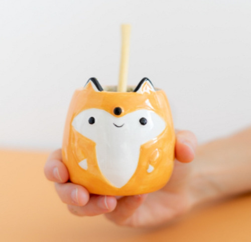 Imagen 2 de 2 de Mate De Ceramica Zorrito Con Bombilla