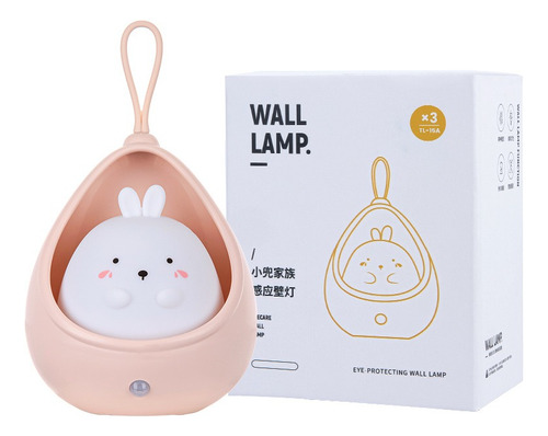 Lámpara Infantil De Silicona Sensor Movimiento Carga Usb Rosa Blanco