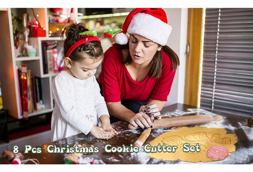 Juego Cortadores Galletas Navideñas,sellos Galletas 8 Piezas