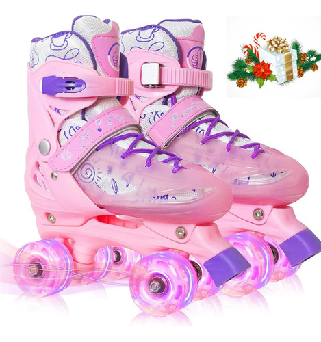 Patines De 4 Ruedas Niños Niña  Con Luces Protecciones