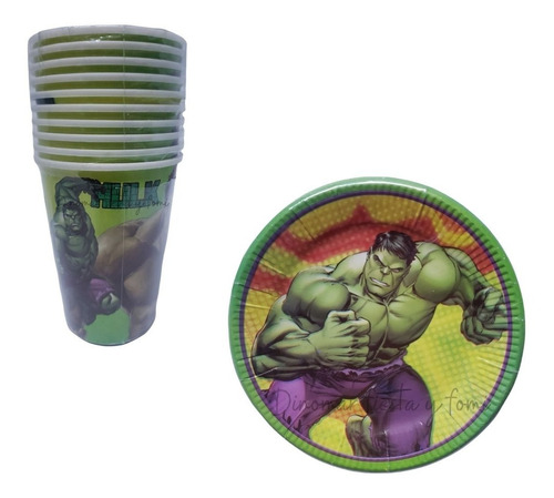 Hulk.  Kit Fiesta Para 30 Niños, Platos, Vasos