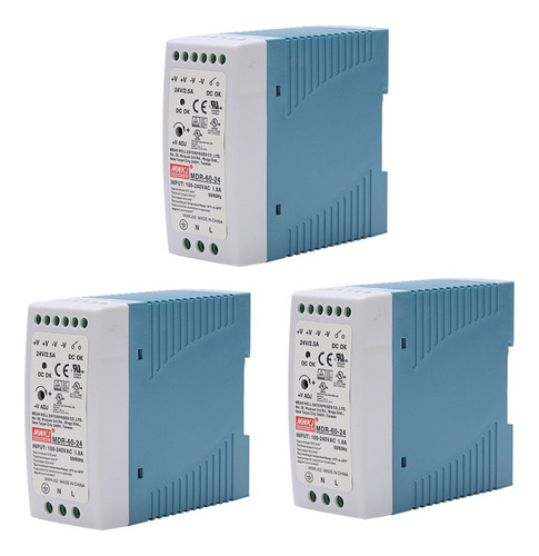 3 Fuentes De Alimentación Mdr-60 24 V 60 W Din Rail Con Volt