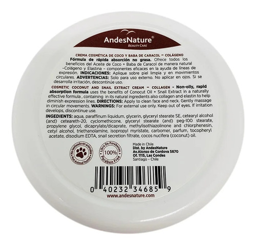 Crema Colágeno Anti-arrugas Andes N Con Baba De Caracol 150g Momento De Aplicación Día/noche Tipo De Piel Normal