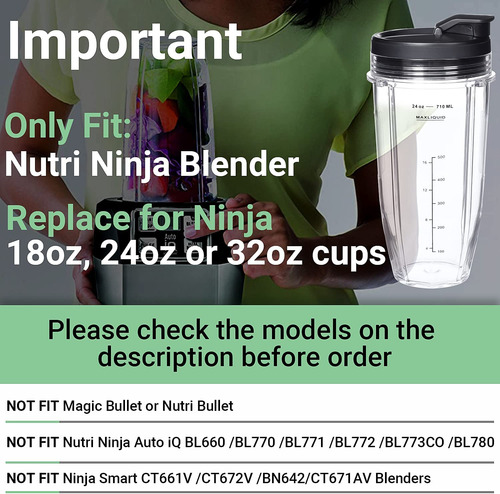 Replacement 24oz Blender Cup For Ninja Bn751 Bn801 Bn800 Bl4