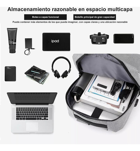 Mochila Antirrobo Multifuncional Con Cargador Usb, 3 Piezas