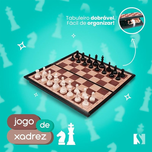 Imagem 2 de 6 de Jogo De Xadrez Tabuleiro Dobrável Portátil Compacto 20x20cm