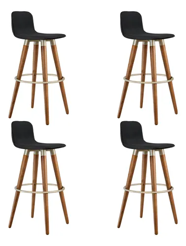 comprar Kit 4 Banquetas Luxo Versatil Aço Champanhe Linho Preto