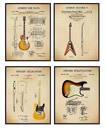 Juego De Impresión De Patente De Guitarras Famosas - Vintag