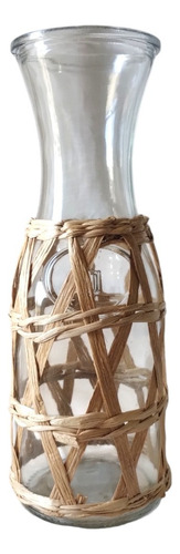 Jarra Vidrio 1,1 L Funda Fibra Rattan Mimbre Botella Seagras Vidrio Transparente