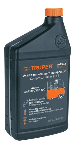 Aceite Mineral Para Compresor, 946ml (32oz), Truper