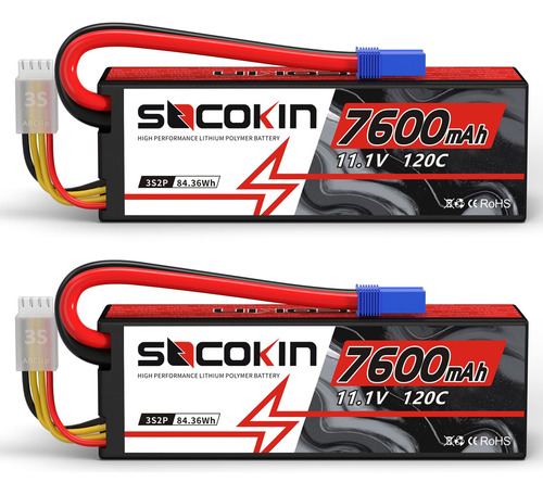 Socokin 3s Lipo Bateria 7600mah 11.1v 120c Con Conector Ec5