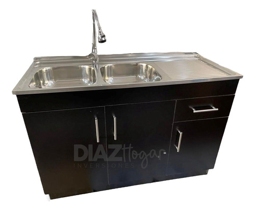 Lavaplatos Con Mueble 120x50 Negro Mdf Sec. Derecho