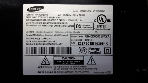 Fuente De Poder Samsung Un40d6000 Un40d6000sf Bn44-00423a (Usado)