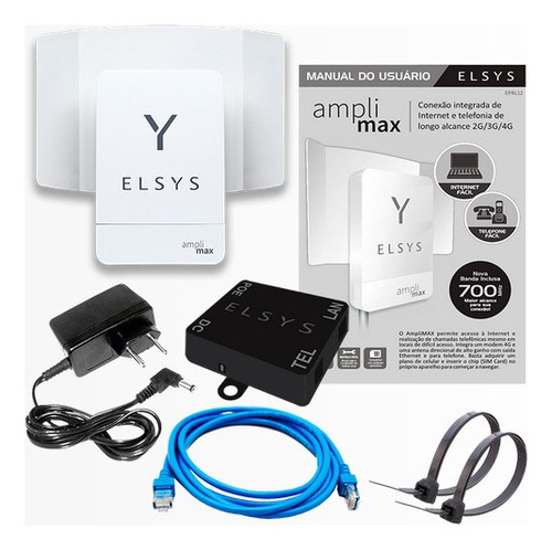 Amplificador de Internet Amplimax Elsys 4g +roteador+cabo rural cor branca