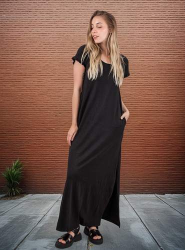 Maxi Vestido Mujer Moda Verano Casual Algodon Liso Plus Size