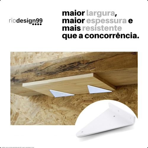 25cm - Mão Francesa Cantoneira Branca Reforçada - Rio Design99 - Ferro Aço Suporte Para Prateleira Resistente Industrial Prateleira Madeira Bancada Estante Triangular S50