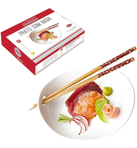 Prato Jantar Comida Japonesa Sushi Em Porcelana Com Hashi