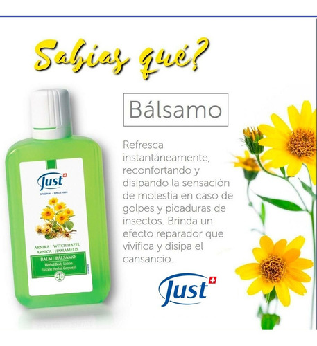 Imagen 6 de 7 de Balsamo De Arnica 290 Ml Swiss Just Sellado Y Original
