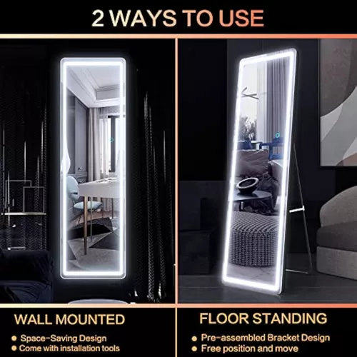 EDTEMI - Espejo de piso de longitud completa de 63 x 20 pulgadas, espejo  LED de cuerpo entero, espejo colgante montado en la pared con luces, espejo