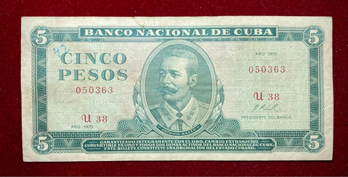 Billete 5 Pesos Cuba 1970 Pick 103 B.1 Maceo