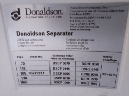 Donaldson Separador Aceite Y Agua Ds265 - Mod 1c330967-63 (Usado)