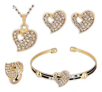 Comprar Kit D Joyería D Corazón Collar Dije+ Pulsera+ Aretes+ Anillo