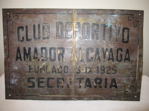 Letrero Antiguo En Bronce ,club Deportivo