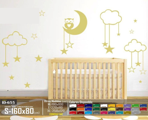 Vinilo Decorativos Buho Sobre Luna Estrella Sticker Infantil