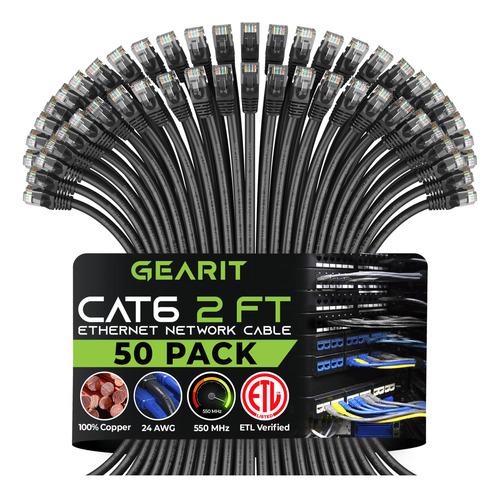 Gearit Paquete De 50 Cables Ethernet Cat 6 Cat6 Snagless Pa.