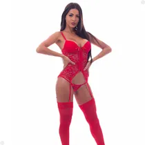 Comprar Conjunto Espartilho Lingerie Luxo Corselet Cinta Liga + Meia