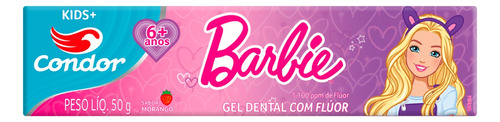 Pasta de dentes infantil Condor Kids+ Barbie Morango  em gel  sem glúten 50 g