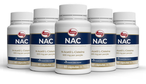 Kit 5 Nac N-acetil L-cisteína 600mg Vitafor 60 Cápsulas Sabor Sem Sabor