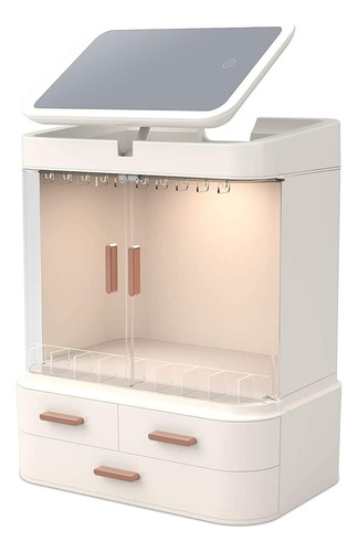 Organizador De Maquillaje Y Cosméticos Con Espejo Y Luz Led Rosa Pálido