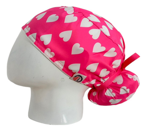 Gorro Quirúrgico Corazones Fucsia Antifluido + Lanyard 