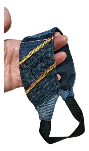 Vincha De Diseño Para El Pelo Tela Lgbt Upcycling Patchwork Jeans Pespunte Amarillo