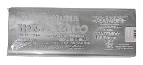 100 Pliegos Papel China Metalico 70x50 Cm