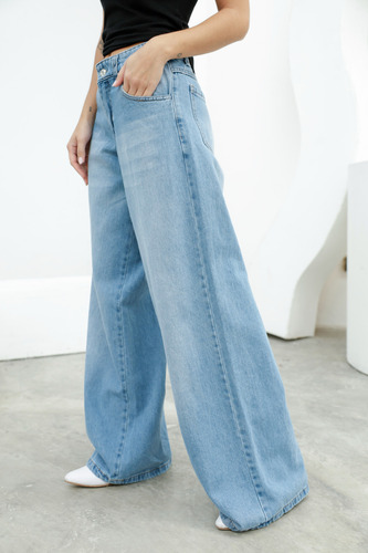 Pantalón Baggy De Jean Rígido Tiro Medio - Oriental
