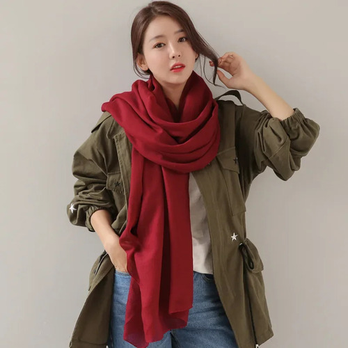 Bufanda De Algodón Lino Mujer Invierno Cuello Doble Uso