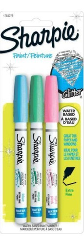 Marcador Permanente Sharpie Base Água Fino 3 Cores Gliter
