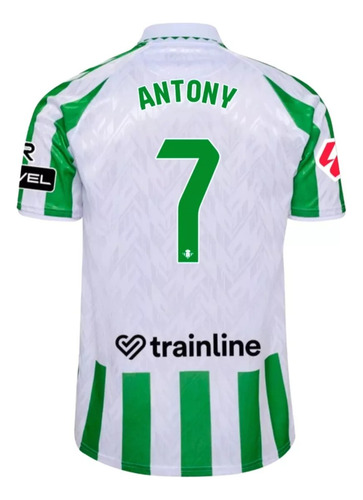 Camisa Real Bétis I Home 24/25 - Antony N°7 Hummel Torcedor Verde E Branco Gg