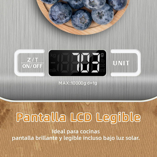 Bascula Digital Cocina Acero Inoxidable Con Pantalla Lcd