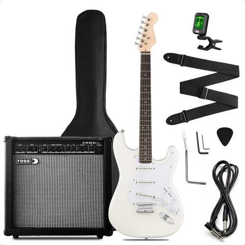 Kit Guitarra Electrica Strato Amplificador 50w Accesorios Color White Material Del Diapasón Palo De Rosa Orientación De La Mano Diestro