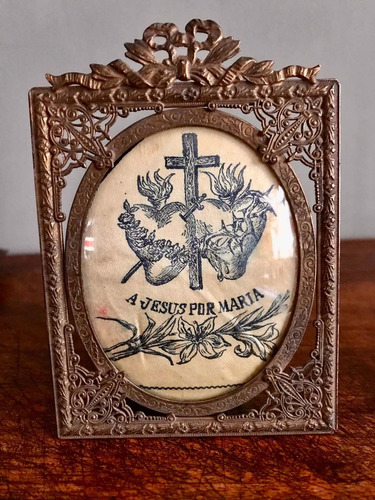 Muy Antiguos Porta Retratos Con Imágenes Religiosas Bronce ! (Usado)