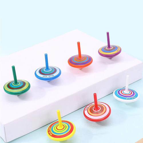 Trompos De Madera Pintados De Colores, Juguete De Giroscopio